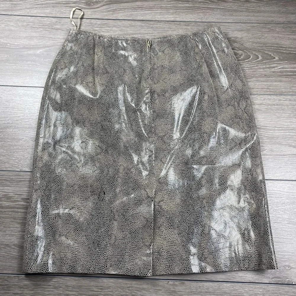 Vintage Gianni Women's Leather Knee‎ Length Skirt Snakeskin Gray Large- Read